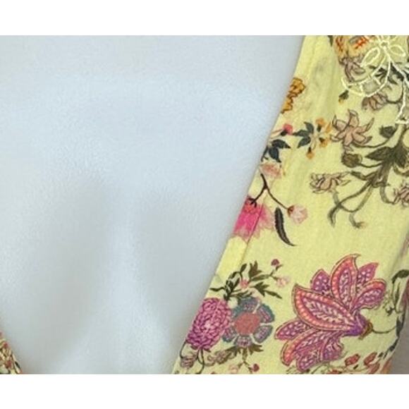 Hemant and Nandita Yellow Floral Crop Top XS Hippie Gypsy Plunging Princess $238 - Picture 10 of 11